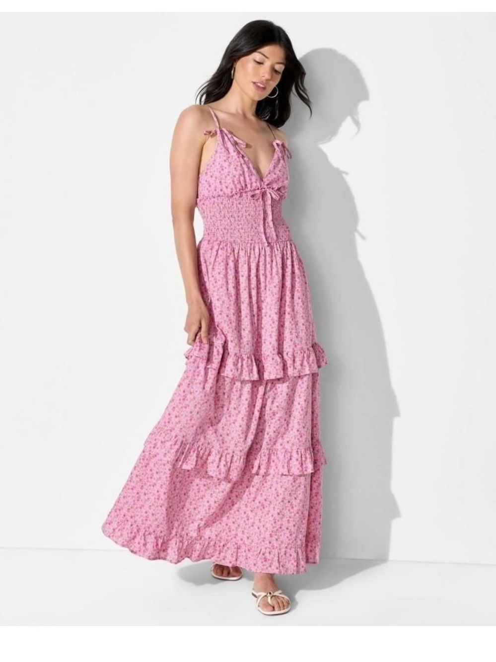 wild fable Pink Floral Smocked Tiered Maxi Dress